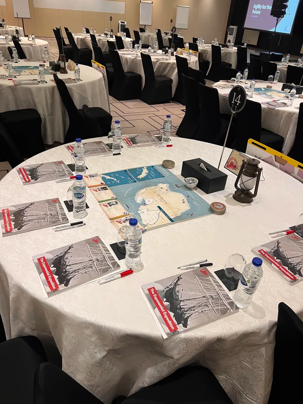 A board and executive team at multiple tables in a Lead the Endurance board strategy offsite, building one Big Picture of the strategy together